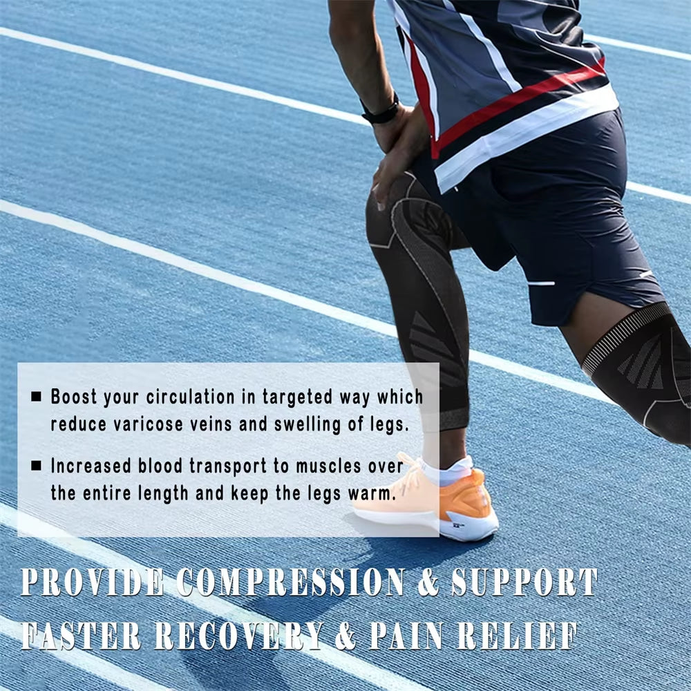 Long Leg Compression Sleeves,Full Leg Sleeve Long Knee Brace Knee Support Protect Basketball,Football, Knee Pain Relief