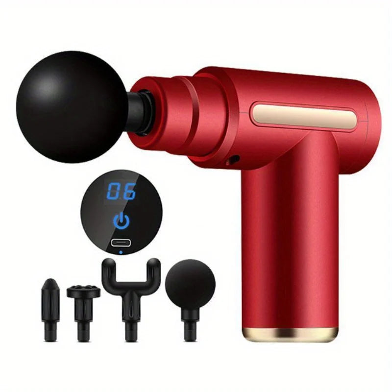 Experience Ultimate Relaxation with Our Mini Portable Fascia Massage Gun - Electric Percussion Pistol Massager with LED Touch Screen and 4 Customizable Massage Heads - Perfect Holiday Gift for Body Relief