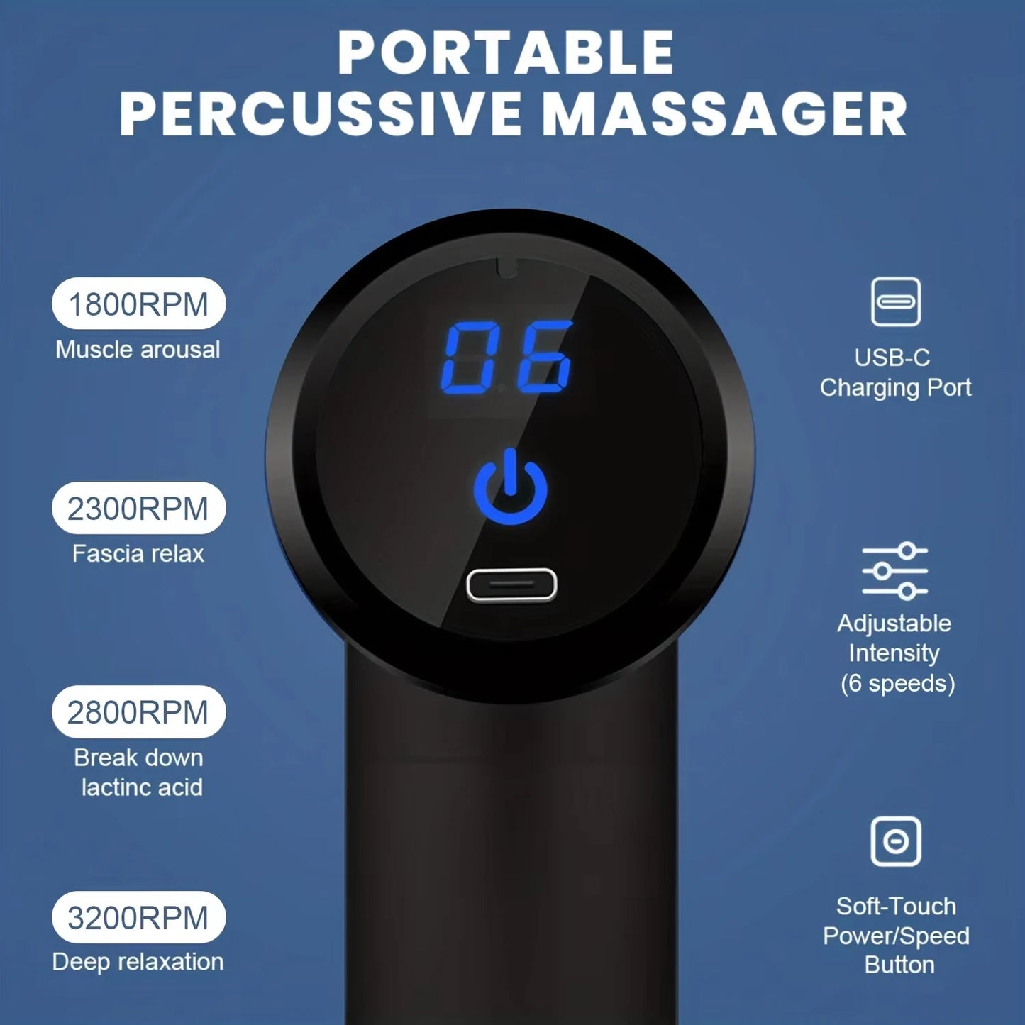 Experience Ultimate Relaxation with Our Mini Portable Fascia Massage Gun - Electric Percussion Pistol Massager with LED Touch Screen and 4 Customizable Massage Heads - Perfect Holiday Gift for Body Relief