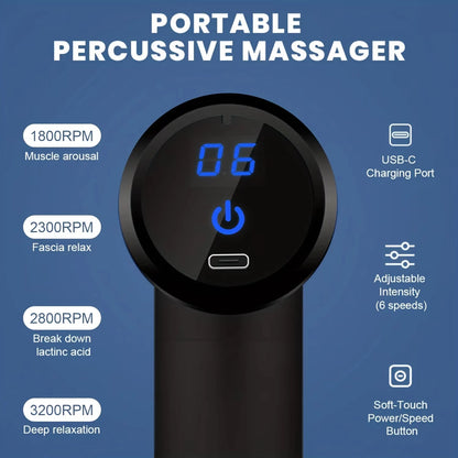 Experience Ultimate Relaxation with Our Mini Portable Fascia Massage Gun - Electric Percussion Pistol Massager with LED Touch Screen and 4 Customizable Massage Heads - Perfect Holiday Gift for Body Relief