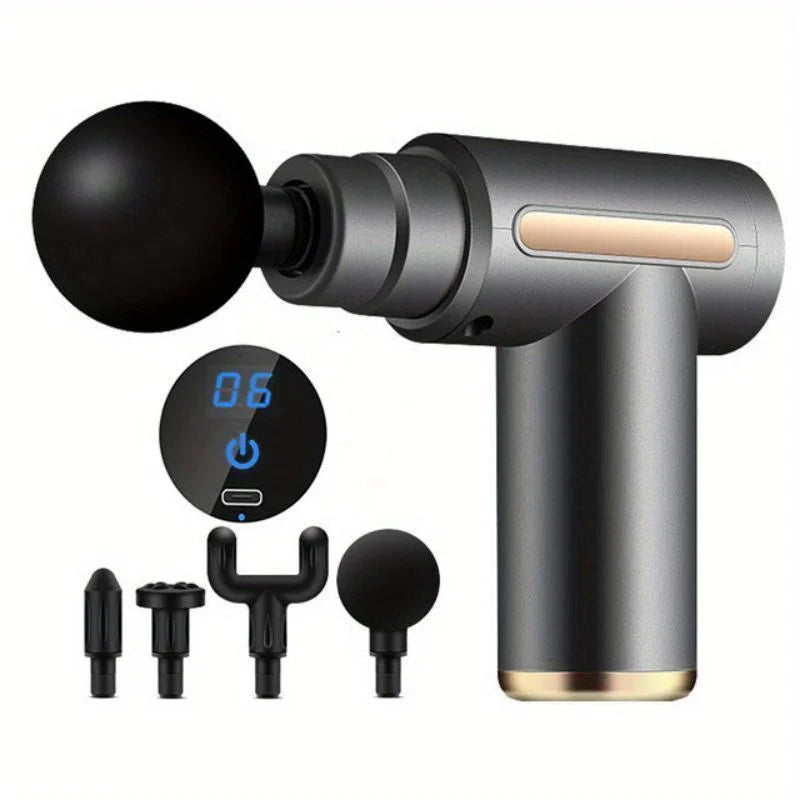 Experience Ultimate Relaxation with Our Mini Portable Fascia Massage Gun - Electric Percussion Pistol Massager with LED Touch Screen and 4 Customizable Massage Heads - Perfect Holiday Gift for Body Relief