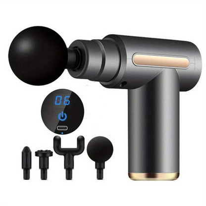 Experience Ultimate Relaxation with Our Mini Portable Fascia Massage Gun - Electric Percussion Pistol Massager with LED Touch Screen and 4 Customizable Massage Heads - Perfect Holiday Gift for Body Relief