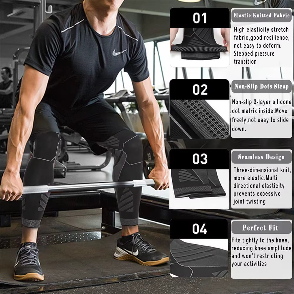 Long Leg Compression Sleeves,Full Leg Sleeve Long Knee Brace Knee Support Protect Basketball,Football, Knee Pain Relief