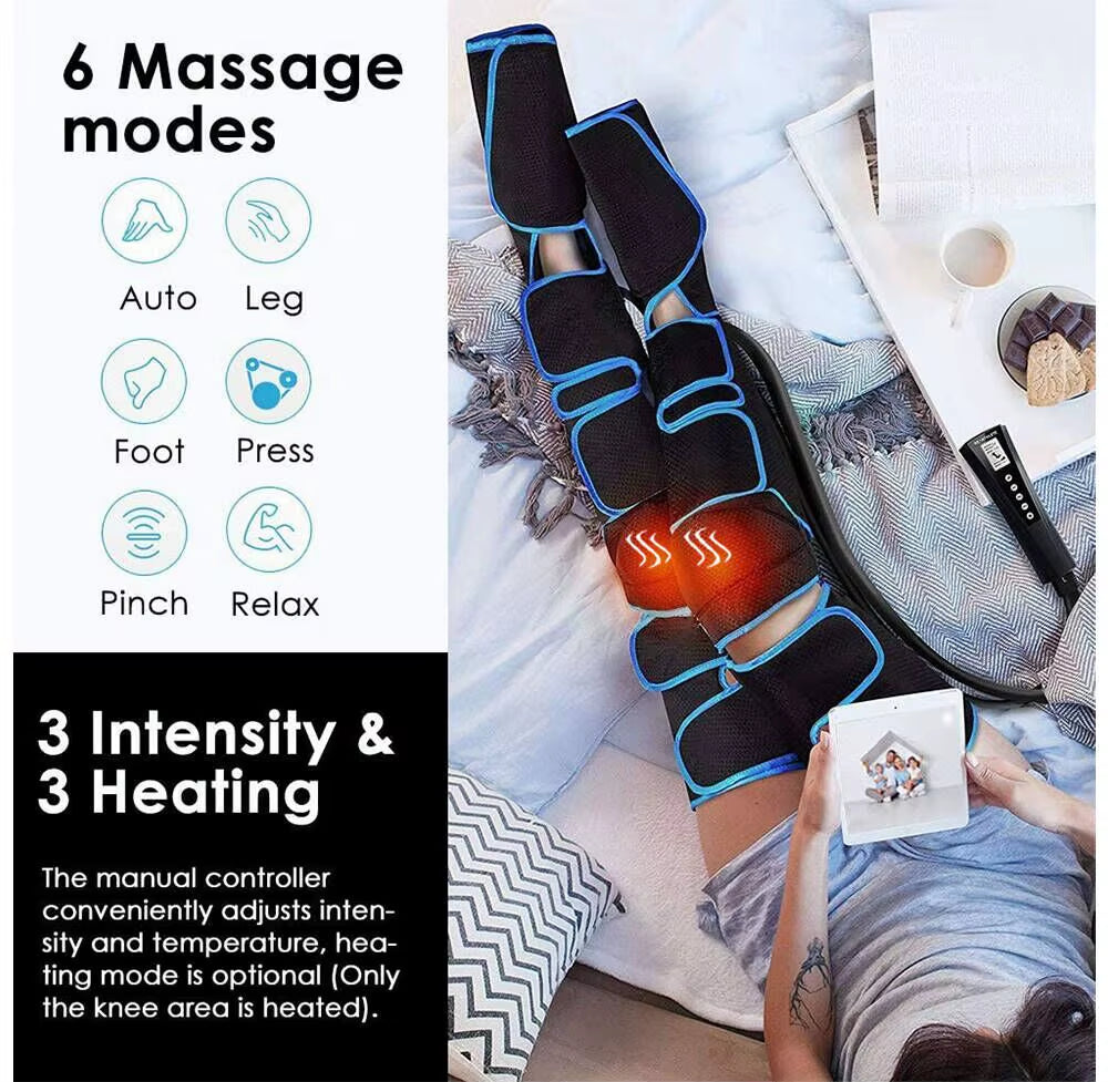 Electric Leg Muscle Relaxer 6 Modes Air Compression Recovery Boot Lymph Release Relieve Foot Fatigue Heating Leg Massager