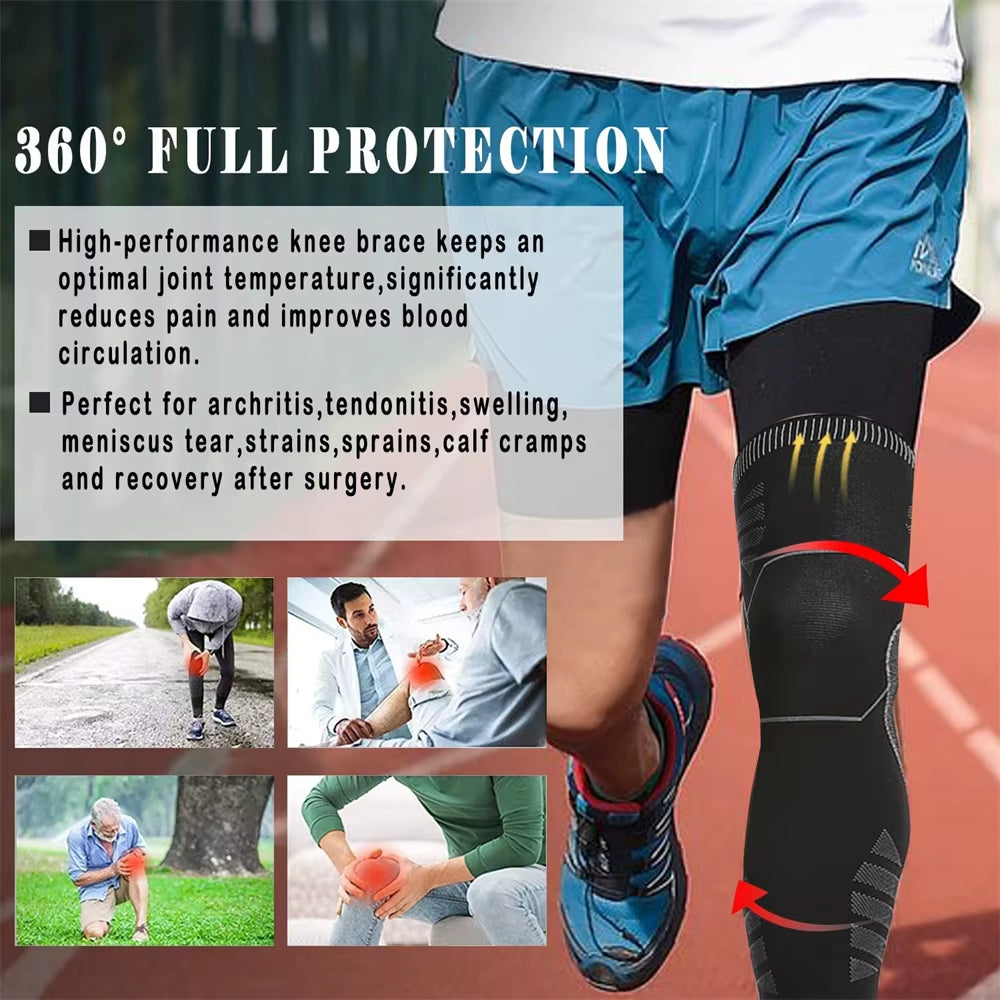 Long Leg Compression Sleeves,Full Leg Sleeve Long Knee Brace Knee Support Protect Basketball,Football, Knee Pain Relief